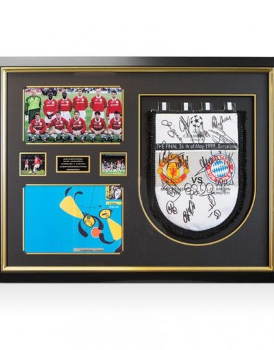 Manchester United Squad Signed Pennant Treble Winners 1999 Framed