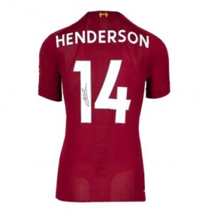 Jordan Henderson Signed Liverpool 2019-20 Home Shirt With Fan Style Numbers - Number 14