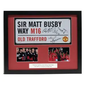 Manchester United Sir Matt Busby Way Road Sign Signed by Giggs, P Neville, G Neville, Butt, Scholes Framed