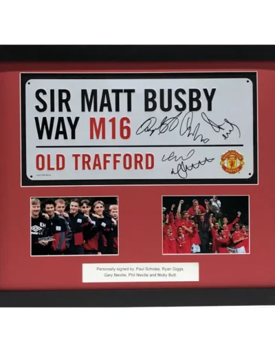 Manchester United Sir Matt Busby Way Road Sign Signed by Giggs, P Neville, G Neville, Butt, Scholes Framed