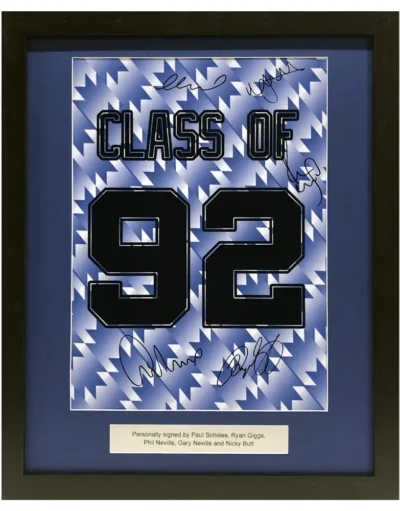 Manchester United Class of 92 Away Shirt Print Signed by Giggs, P Neville, G Neville, Butt, Scholes Framed