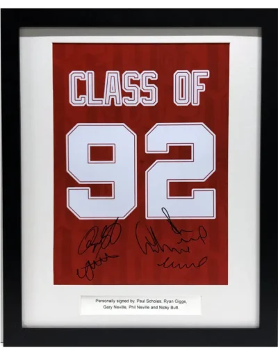 Manchester United Class of 92 Home Shirt Print Signed by Giggs, P Neville, G Neville, Butt, Scholes Framed