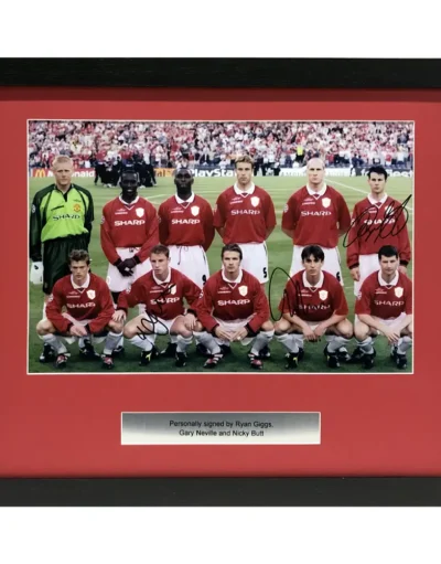 Manchester United 1999 Champions League Squad Picture Signed by Giggs, Butt & G Neville Framed