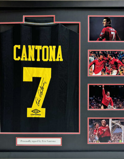Eric Cantona Signed Away Manchester United Shirt in Deluxe Frame