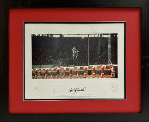 Evel Knievel Personally Signed Bus Jump Picture in Framed Presentation