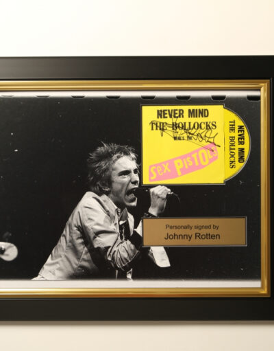 Jonny Rotten Personally Signed Sex Pistols Never Mind the Bollocks CD Cover in Framed Presentation