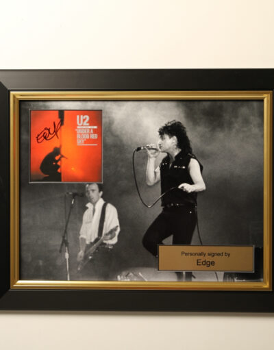 The Edge Personally Signed U2 CD Cover in Framed Presentation
