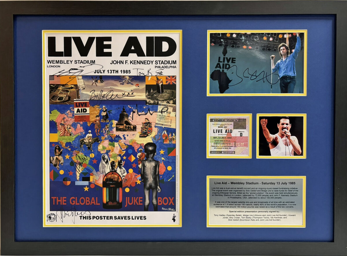 Live Aid Poster signed by 8 original Performer Framed Very Rare