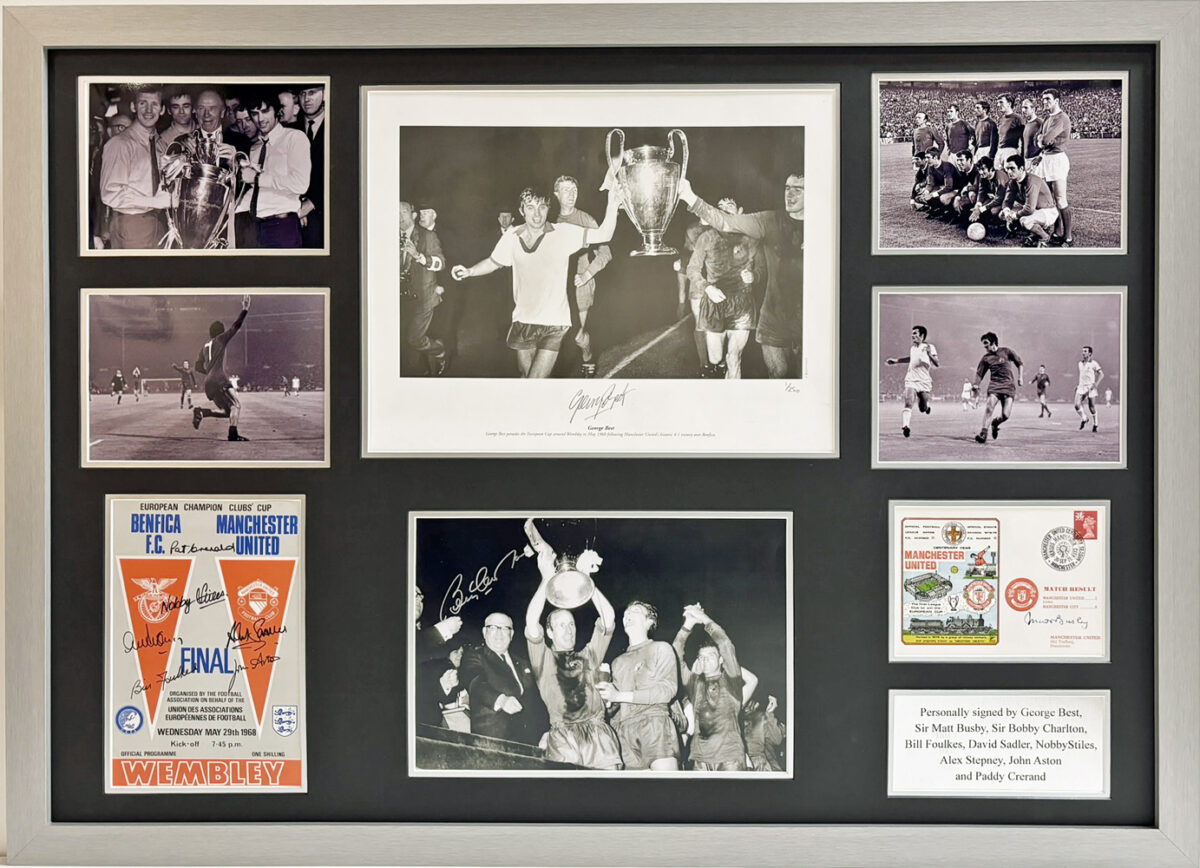 Manchester United 1968 European Cup Presentation Signed by George Best, Sir Matt Busby, Bobby Charlton & 6 Players