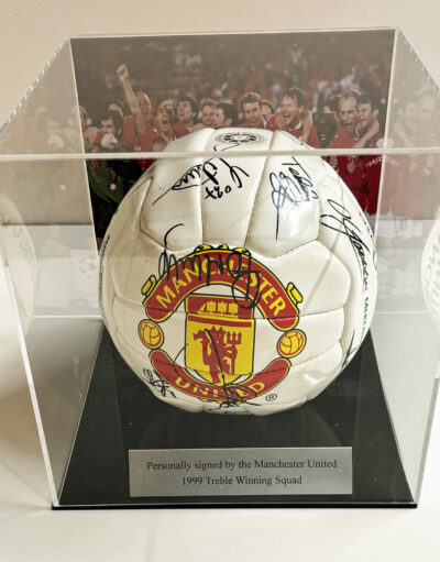 Manchester United Signed Football by Treble Winners 1999 in Case