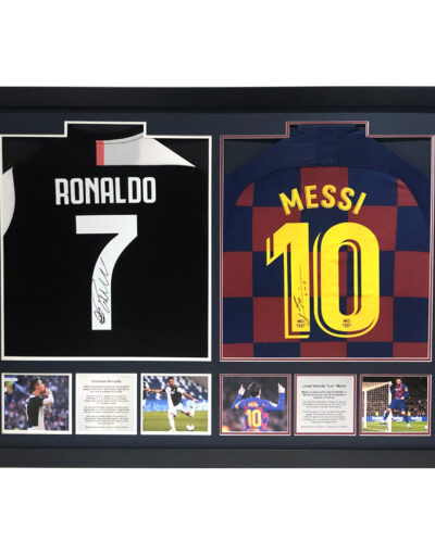 Cristiano Ronaldo & Lionel Messi Signed Barcelona & Juventus Shirts in Dual Frame