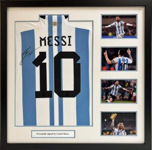 Lionel Messi Signed Argentina Home Shirt in Deluxe Frame