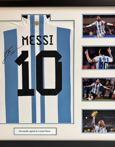 Lionel Messi Signed Argentina Home Shirt in Deluxe Frame