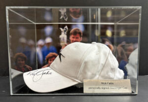 Nick Faldo Personally Signed Slazenger Cap in Display Case with Plaque