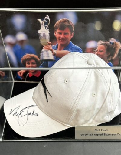 Nick Faldo Personally Signed Slazenger Cap in Display Case with Plaque
