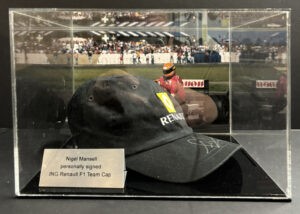 Nigel Mansell Personally Signed Renault Cap in Display Case