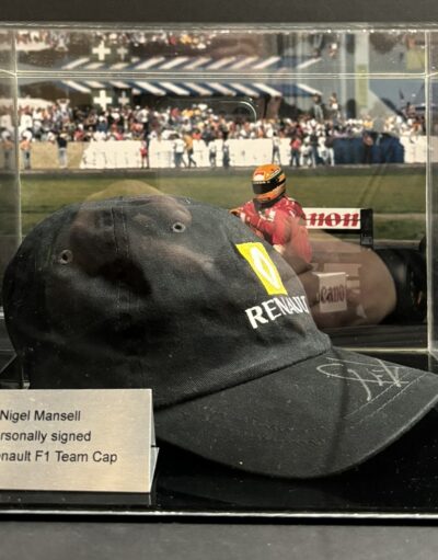 Nigel Mansell Personally Signed Renault Cap in Display Case