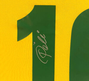 Pele & Gordon Banks Personally Signed Brazil & England Shirts in Dual Frame