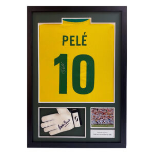 Brazil Shirt signed by Pele & Gordon Banks Glove Framed