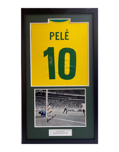 Brazil Shirt Signed by Pele & Gordon Banks The Save Picture Framed
