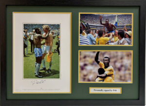 Pele Personally Signed Picture with Bobby Moore in Framed Presentation