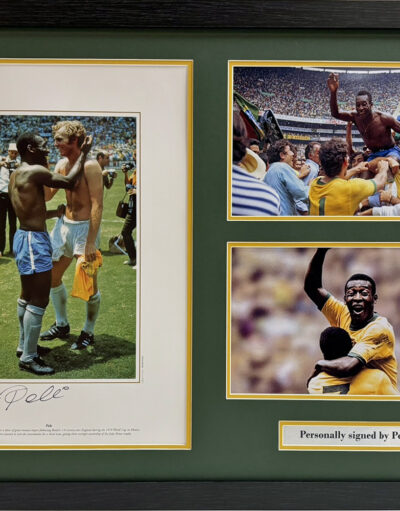 Pele Personally Signed Picture with Bobby Moore in Framed Presentation