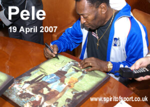 Pele Personally Signed Picture with Bobby Moore in Framed Presentation