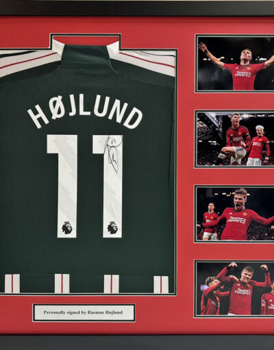 Rasmus Hojlund Signed Manchester United Away Shirt in Deluxe Frame