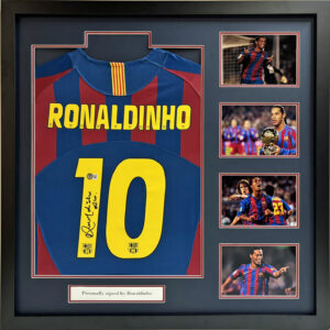 Ronaldinio Signed Barcelona Shirt in Deluxe Frame