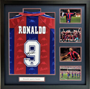 Ronaldo R9 Signed Barcelona Shirt in Deluxe Frame
