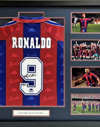 Ronaldo R9 Signed Barcelona Shirt in Deluxe Frame