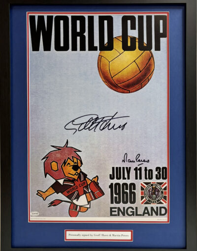 Geoff Hurst Signed World Cup Willie 1966 Poster Framed
