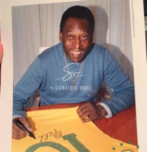 Pele & Gordon Banks Personally Signed Brazil & England Shirts in Dual Frame