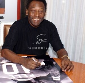 Pele Personally Signed Picture with Bobby Moore Framed