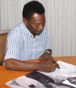Pele Personally Signed Picture with Bobby Moore Framed