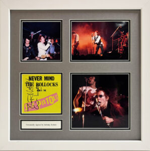Jonny Rotten Personally Signed Sex Pistols Never Mind the Bollocks CD Cover in Framed Presentation